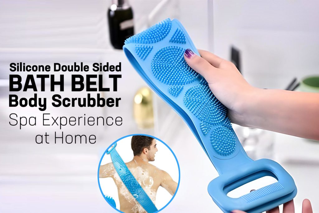 Silicone Double-Sided Bath Belt Body Scrubber – Spa Experience at Home with deep cleansing, exfoliation & massage. Buy now on CyberMart.pk!