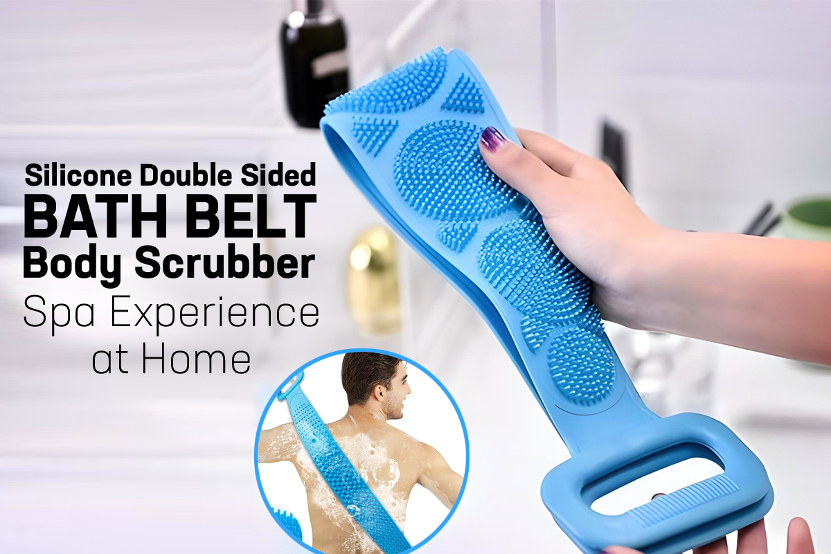 Silicone Double-Sided Bath Belt Body Scrubber – Spa Experience at Home with deep cleansing, exfoliation & massage. Buy now on CyberMart.pk!